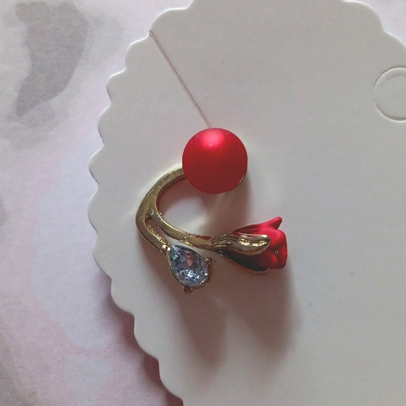 Elegant Red Rose & Faux Pearl Rhinestone Earrings New! - Picture 7 of 9